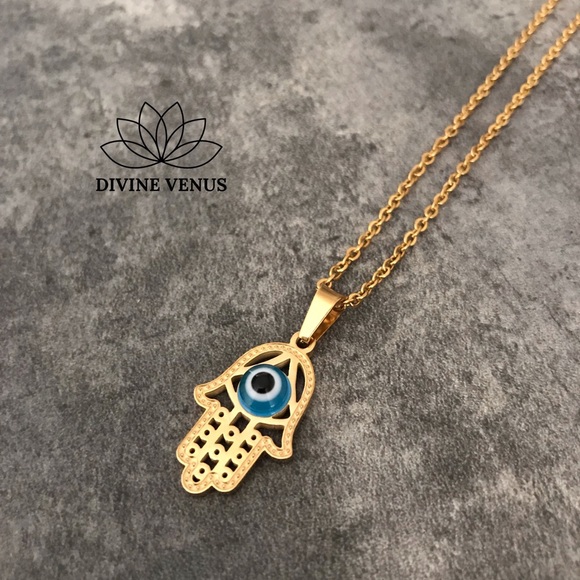 Hamsa Evil Eye Stainless Steel Necklace - Picture 5 of 12